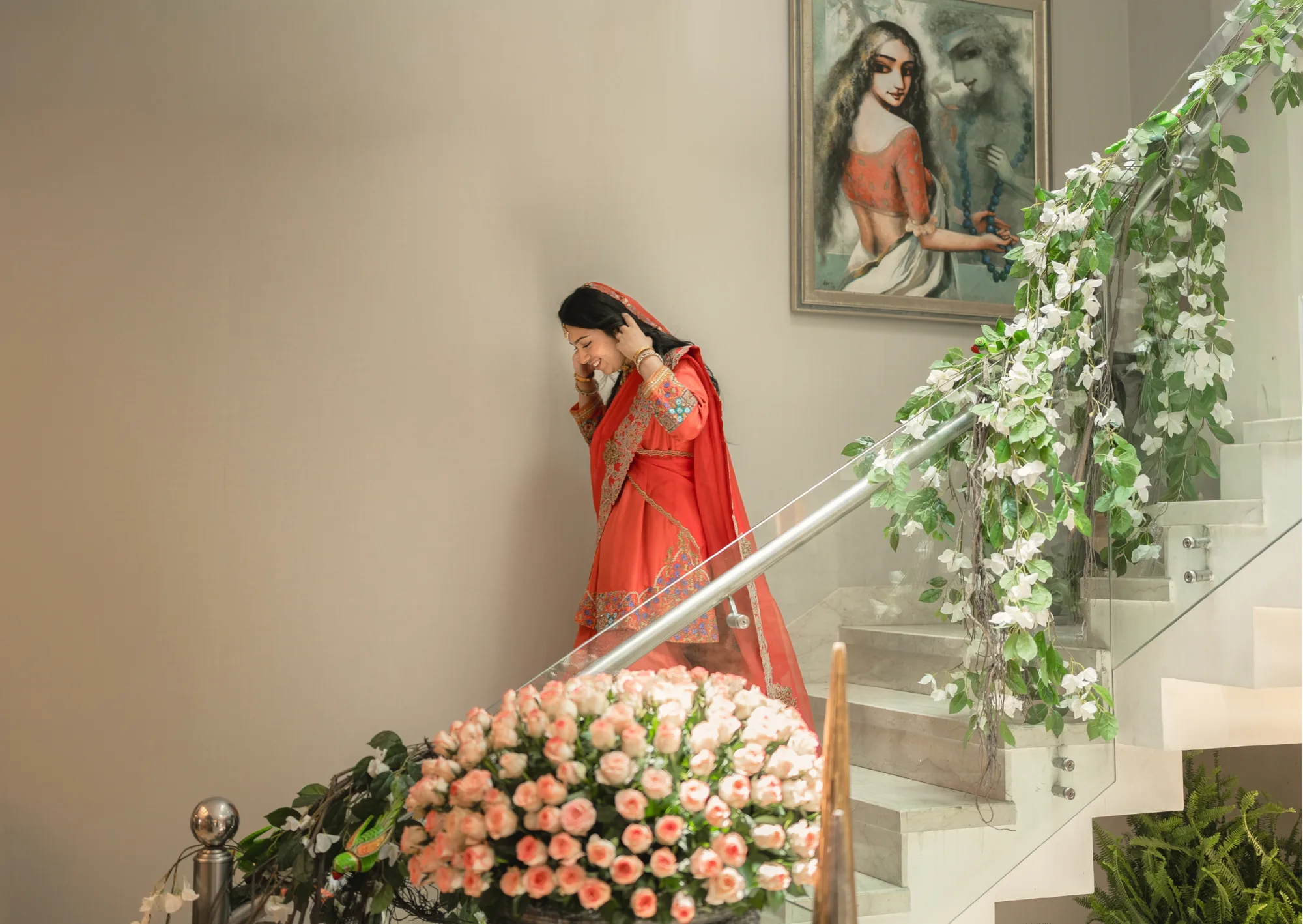 Warm bridal tones — coral, marigold and red — Indian wedding colour story