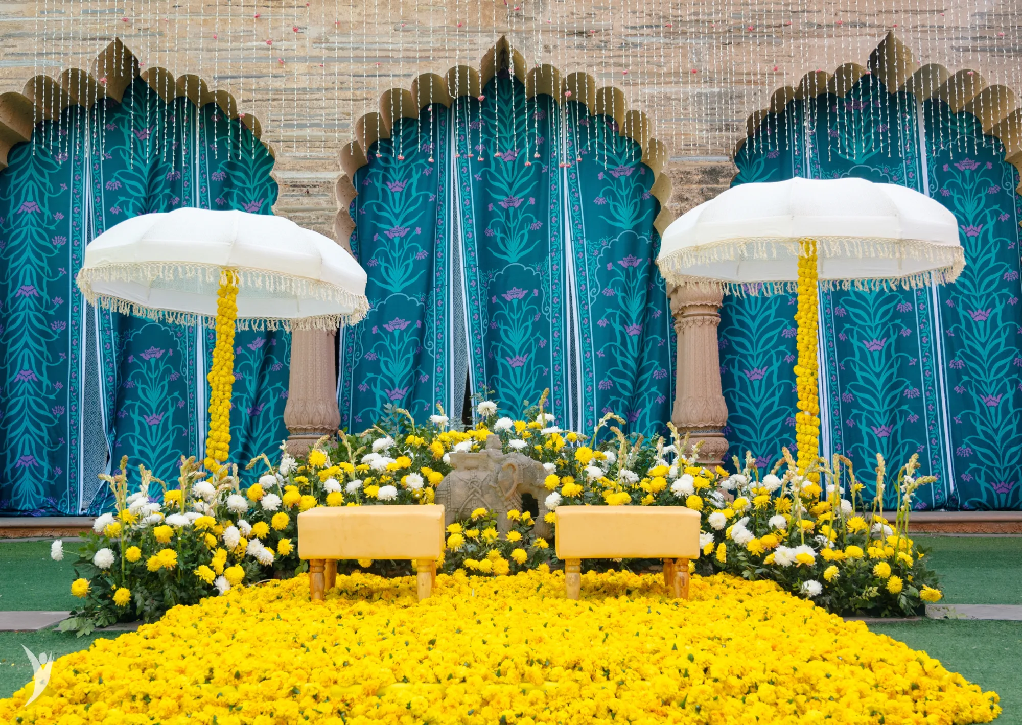 Haldi ceremony at Tijara Fort — Rajasthan fort wedding