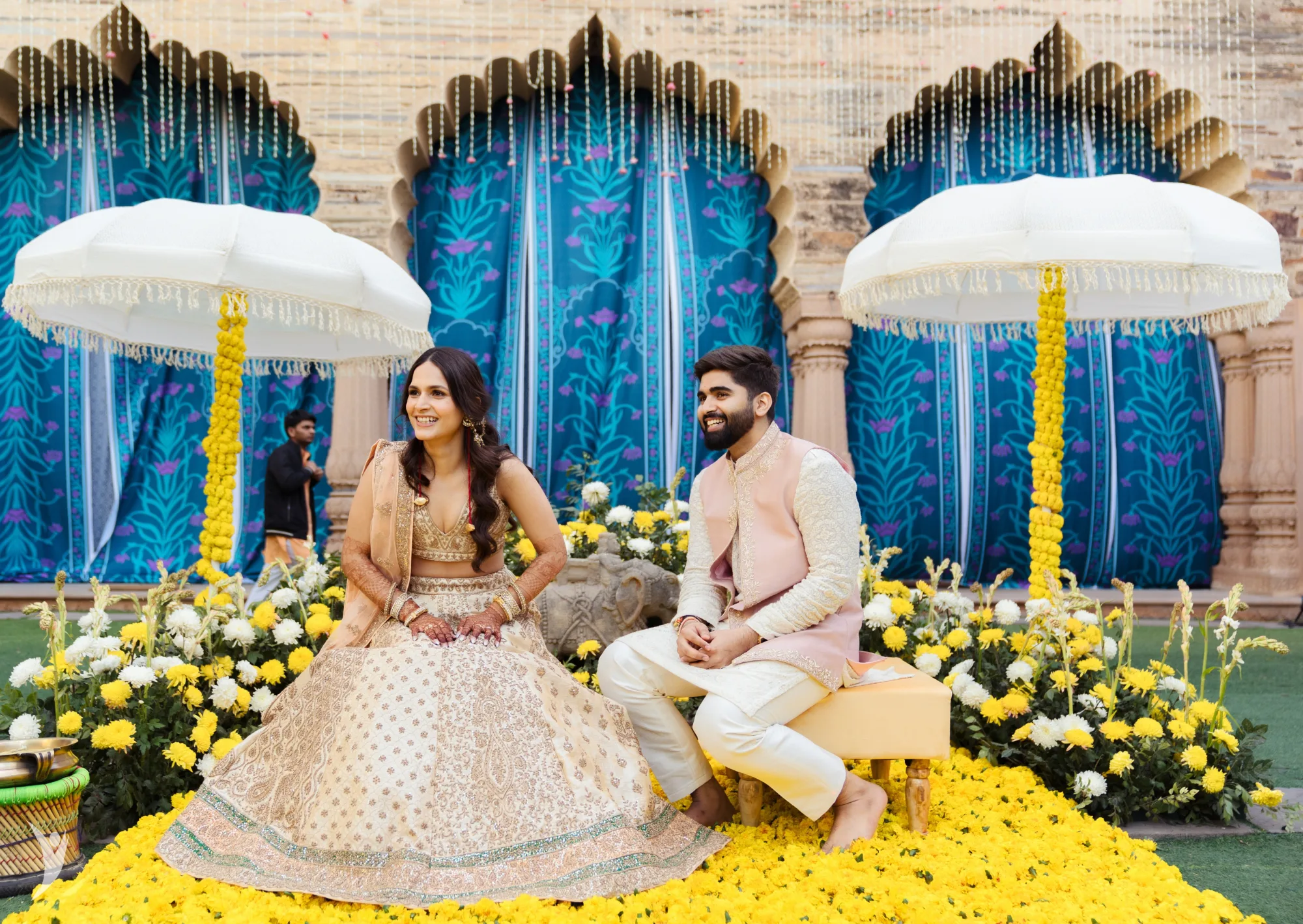 Haldi ceremony at Tijara Fort — Rajasthan fort wedding
